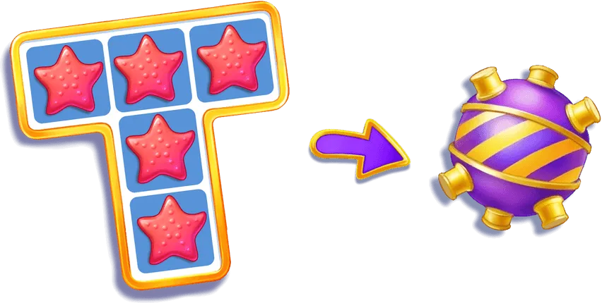 Five matching pieces in a T shape create a Bomb