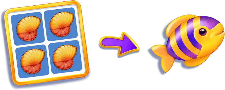 Four matching pieces in a square create a Fish
